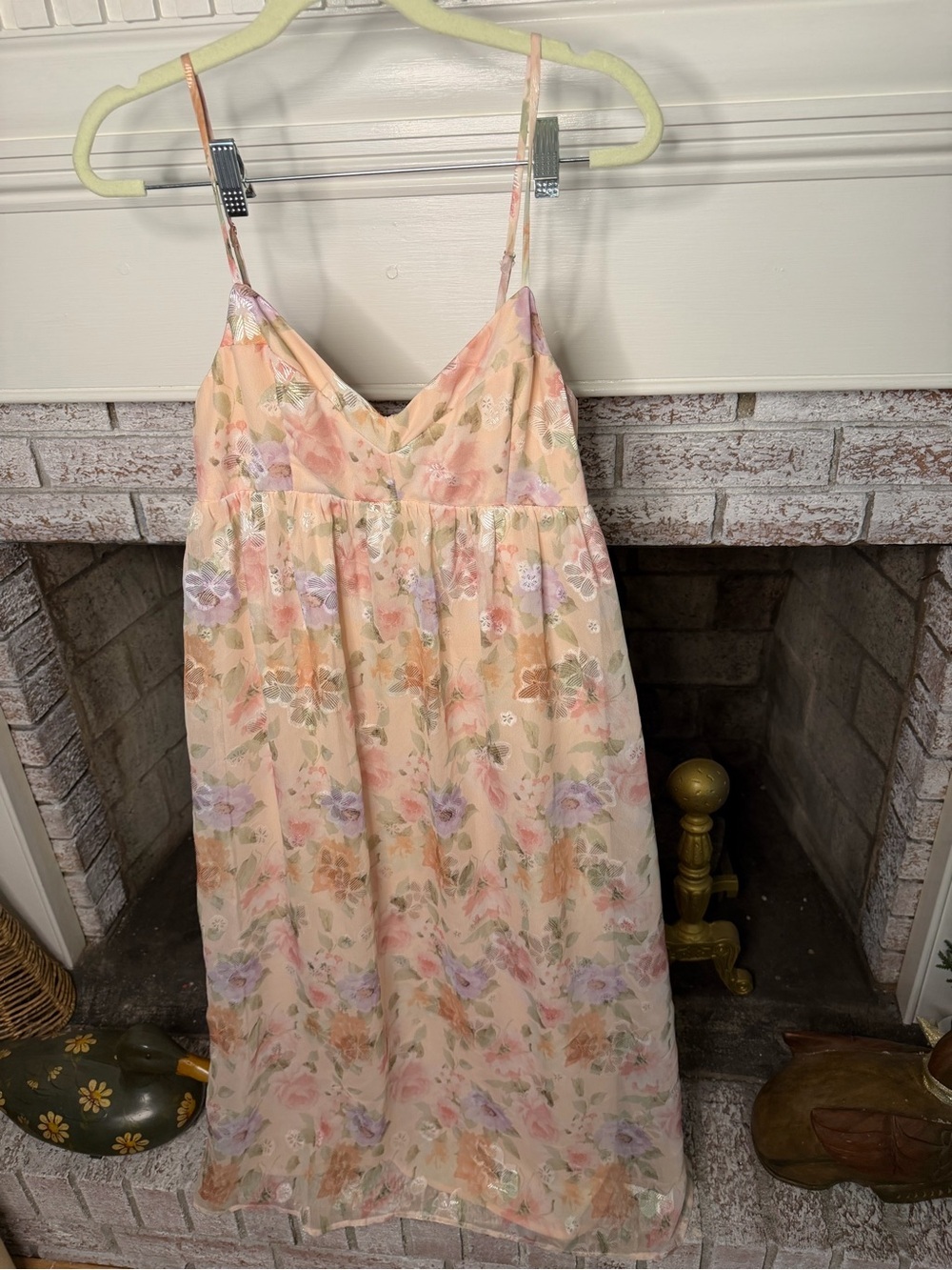 Storia Floral Babydoll Midi Dress Peach Pink Lavender Cottagecore Size Medium